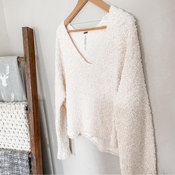 Free People | Cream Textured Knit Cropped Boxy Popcorn Pullover - Picture 10 of 15